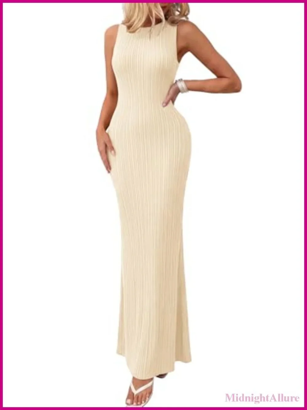 Ribbed Knit Maxi Dress Sleeveless Bodycon Crewneck Summer Casual